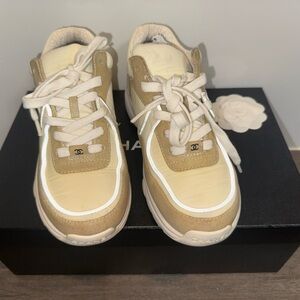 CHANEL Cream and White Sneakers